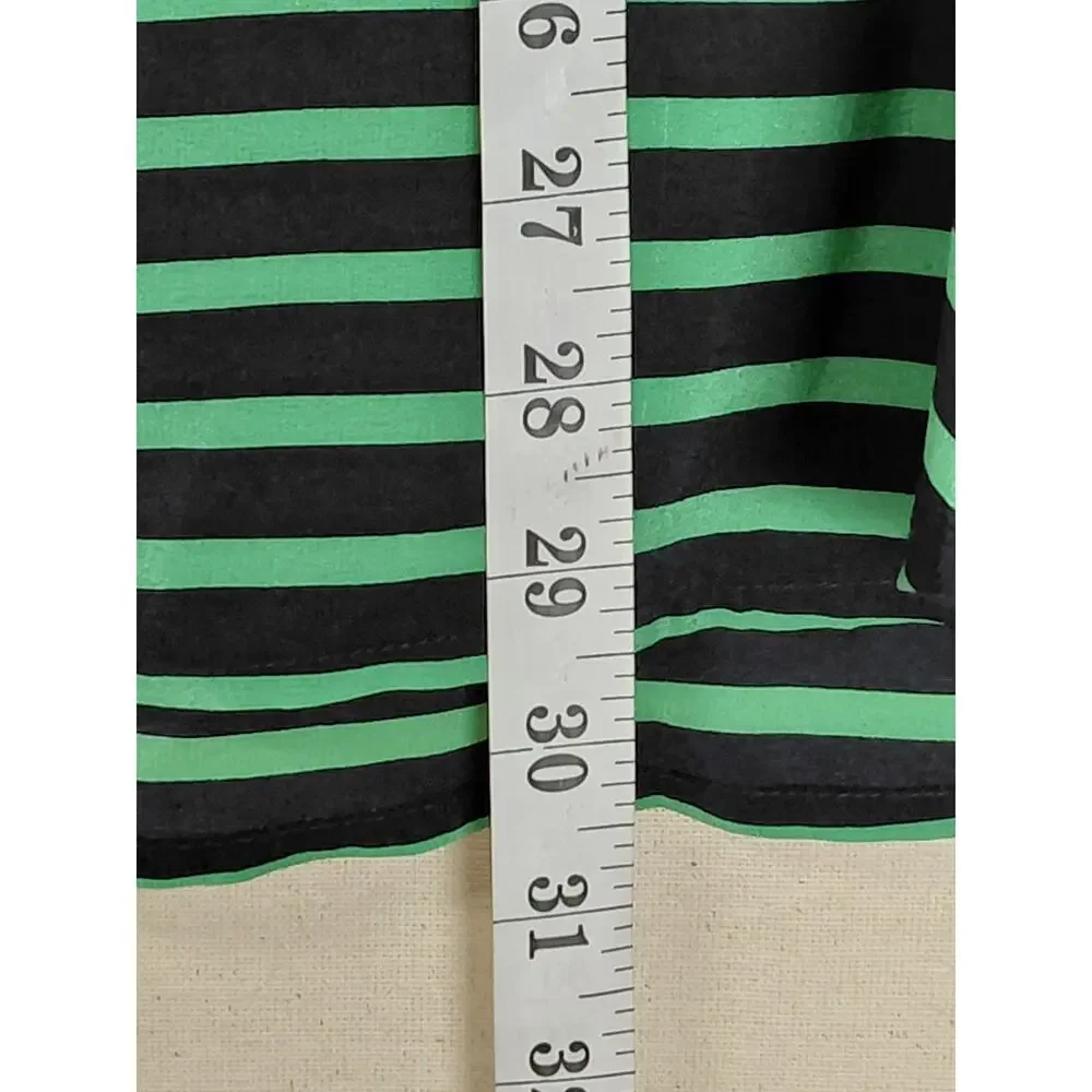 J.Crew 100% Silk Green Lightweight Striped Button-Up Shirt Women Size XL